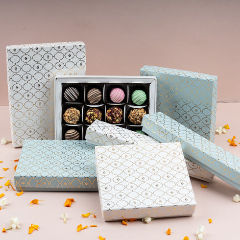 Moroccan Powder Blue Gold Foil Rigid Chocolate Box ( Cavity of 6 pcs )