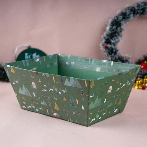 Nordic Noel Holiday Green Gold Foiled Basket