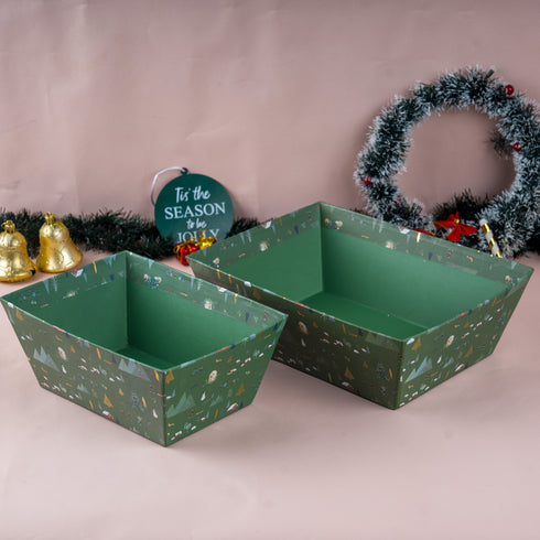 Nordic Noel Holiday Green Gold Foiled Basket
