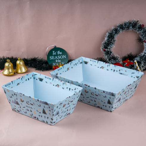 Nordic Noel Frosted Blue Gold Foiled Basket