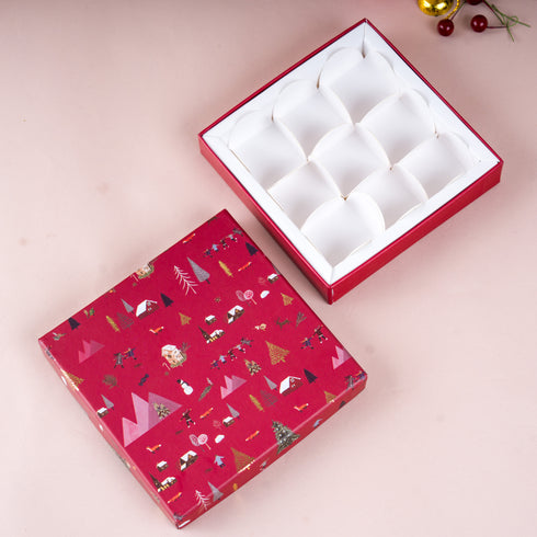 Nordic Noel Crimson Red Rigid Chocolate Box ( Cavity of 9 pcs )