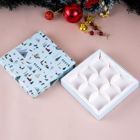 Nordic Noel Frosted Blue Rigid Chocolate Box ( Cavity of 9 pcs )