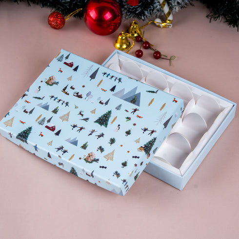 Nordic Noel Frosted Blue Rigid Chocolate Box ( Cavity of 12 pcs )