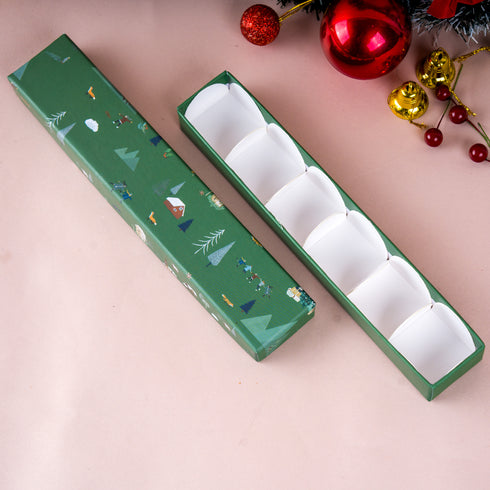 Nordic Noel Holiday Green Rigid Chocolate Box ( Cavity of 6 pcs )