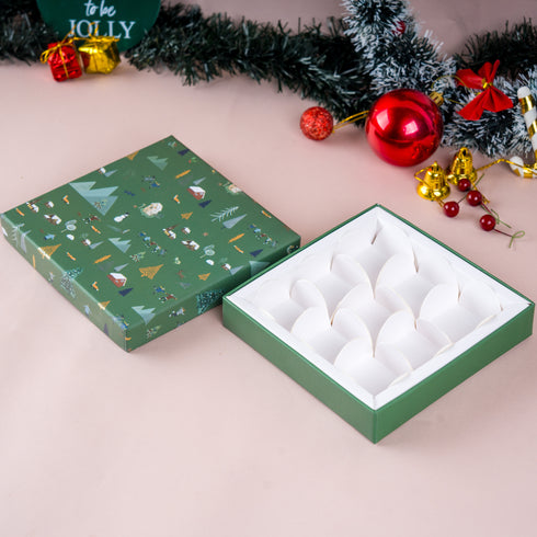 Nordic Noel Holiday Green Rigid Chocolate Box ( Cavity of 9 pcs )