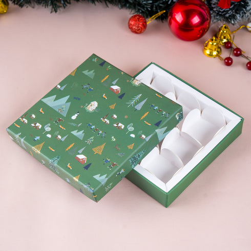Nordic Noel Holiday Green Rigid Chocolate Box ( Cavity of 9 pcs )