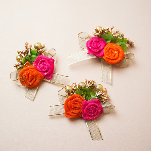 Pink & Orange Fabric Flower bunch - Pack of 6 pcs (for packaging & decoration)