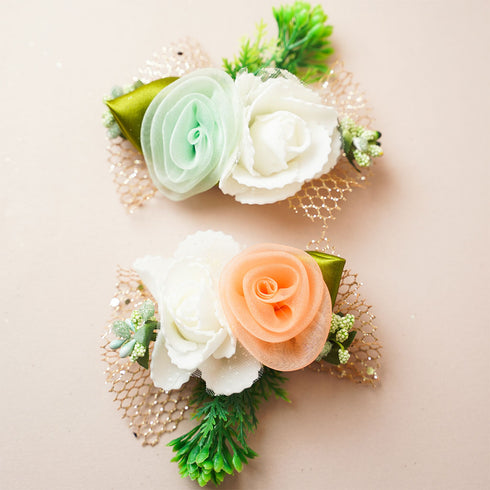 Peach & White Rose Flower bunch - Pack of 4 pcs (for packaging & decoration)