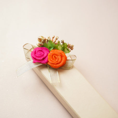 Pink & Orange Fabric Flower bunch - Pack of 6 pcs (for packaging & decoration)