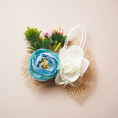 Blue & White Rose Flower bunch - Pack of 4 pcs (for packaging & decoration)