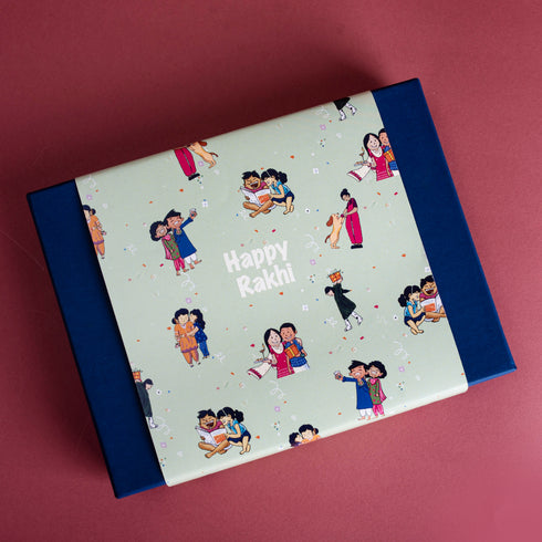 Navy Blue Chocolate Box with Mint Green Rakhi Sleeve (Cavity of 12 pcs)
