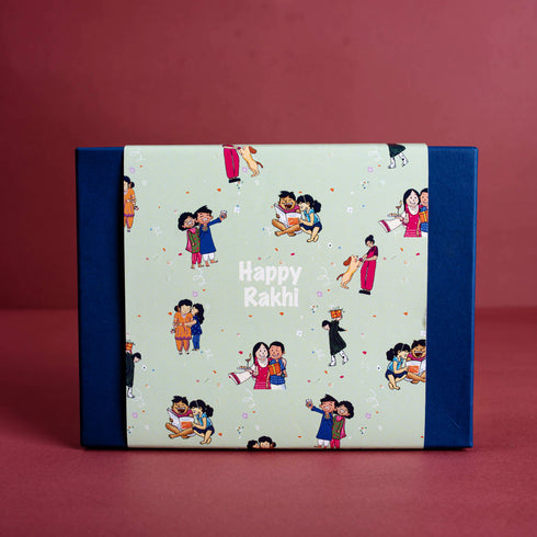 Navy Blue Chocolate Box with Mint Green Rakhi Sleeve (Cavity of 12 pcs)