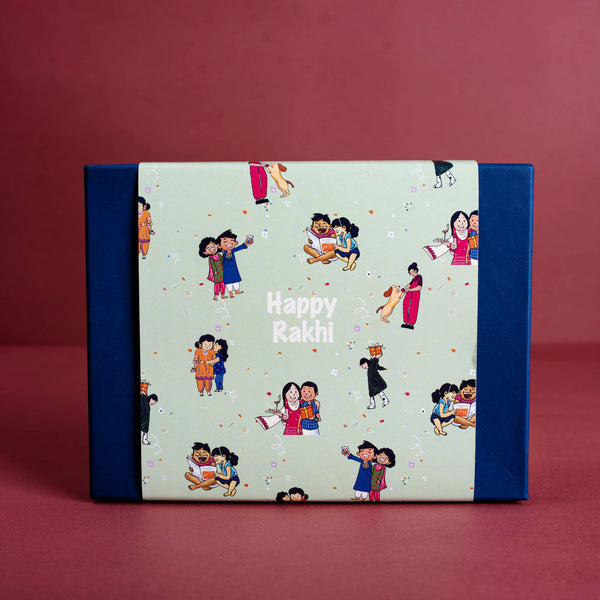 Navy Blue Chocolate Box with Mint Green Rakhi Sleeve (Cavity of 12 pcs)