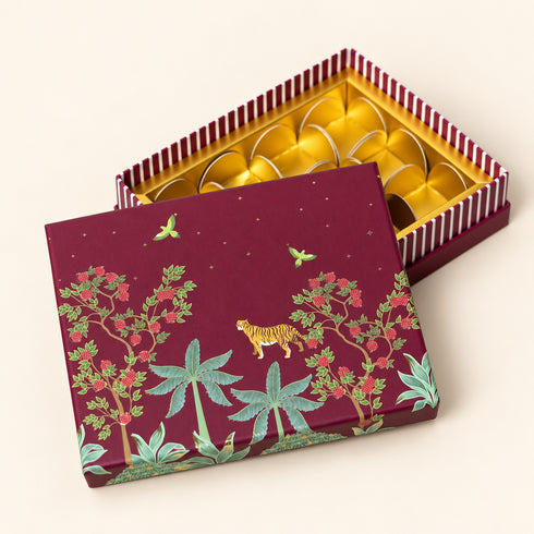 Bageecha Burgundy Cuff Style Mithai/Chocolate Box ( Cavity of 12 pcs )
