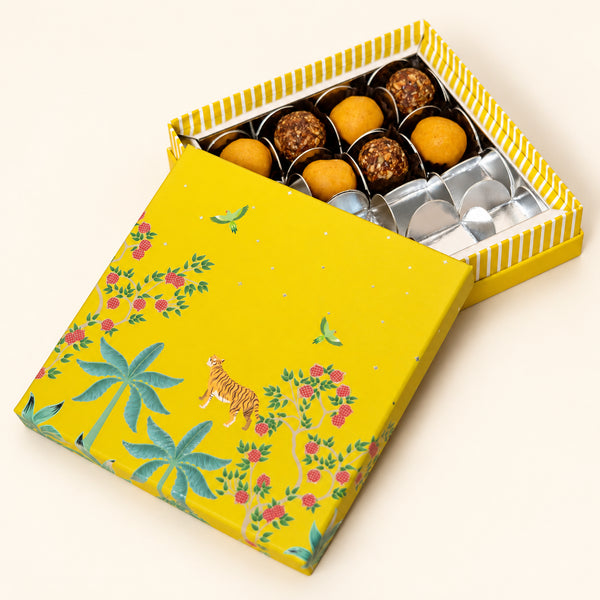 Bageecha Yellow Cuff Style Mithai/Chocolate Box ( Cavity of 16 pcs )