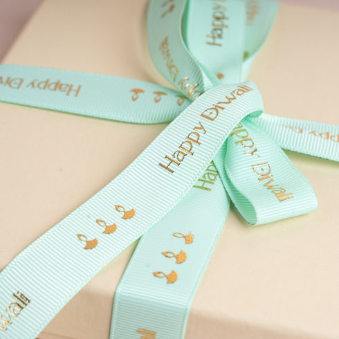 Happy Diwali Grossgrain Embossed Ribbon (Mint)