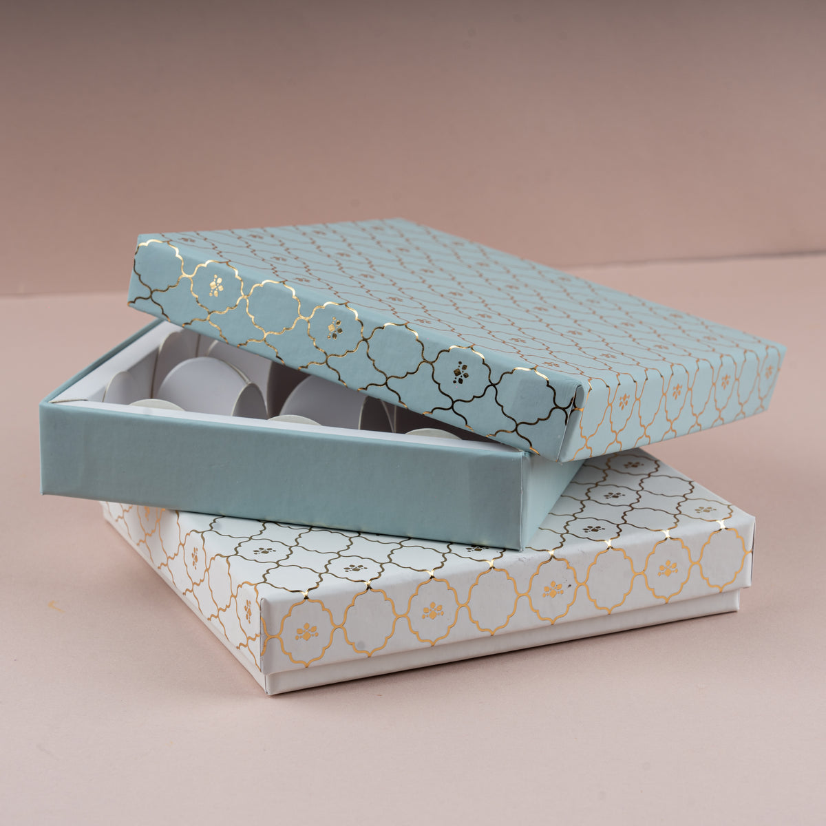 Moroccan Powder Blue Gold Foil Rigid Chocolate Box ( Cavity of 9 pcs ...
