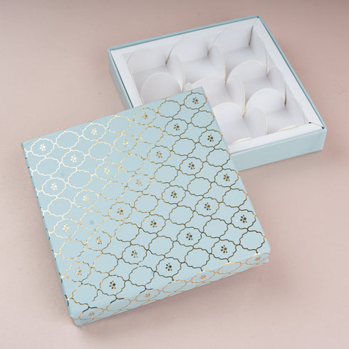 Moroccan Powder Blue Gold Foil Rigid Chocolate Box ( Cavity of 9 pcs )