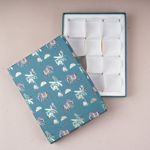 Van Mahal Gold Foil Rigid Chocolate Box ( Persian Green  - Cavity of 12 pcs)