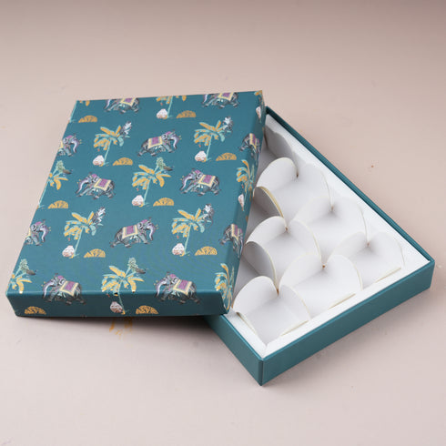 Van Mahal Gold Foil Rigid Chocolate Box ( Persian Green  - Cavity of 12 pcs)
