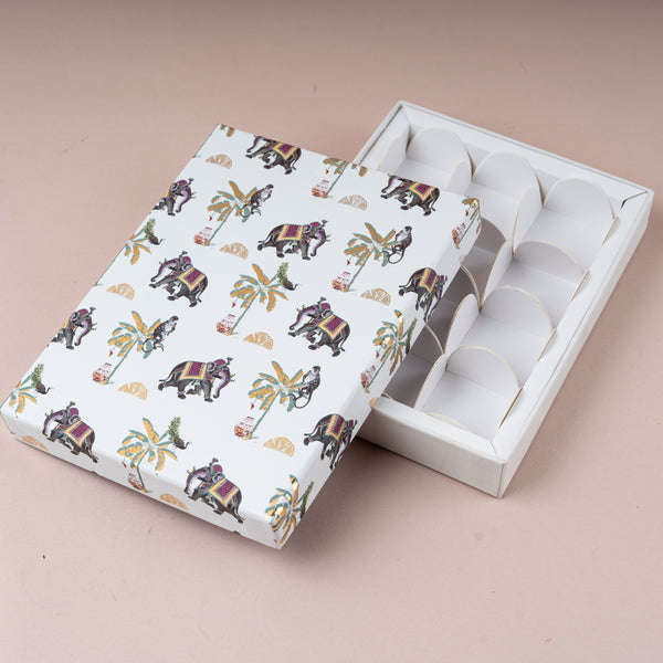 Van Mahal Gold Foil Rigid Chocolate Box (Ivory - Cavity of 12 pcs)