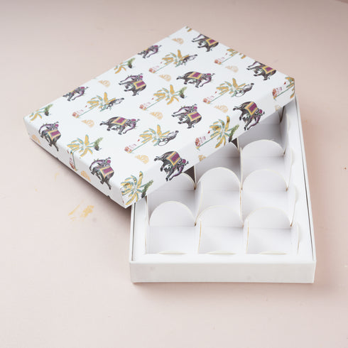 Van Mahal Gold Foil Rigid Chocolate Box (Ivory - Cavity of 12 pcs)