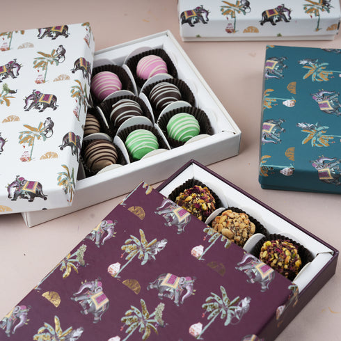 Van Mahal Gold Foil Rigid Chocolate Box ( Persian Green  - Cavity of 12 pcs)