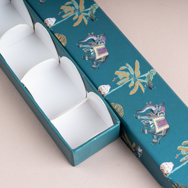 Van Mahal Gold Foil Rigid Chocolate Box (Persian Green - Cavity of 6 pcs)