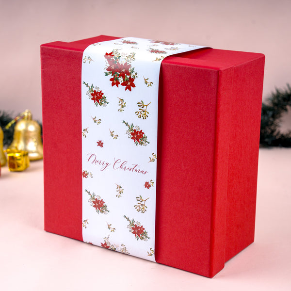 Christmas Red Gift Box with Merry Blooms Sleeve