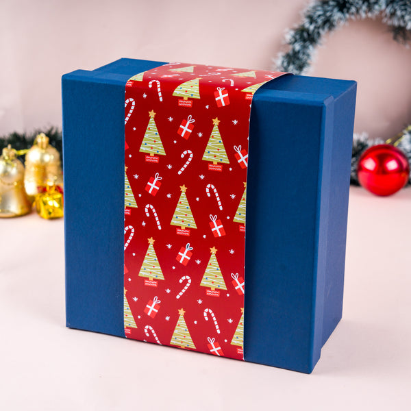 Christmas Blue Gift Box with Mistletoe Magic Red Sleeve