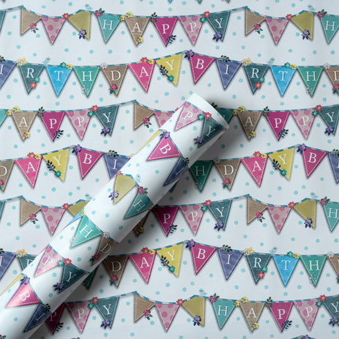 Happy Birthday Pennant Wrapping Roll (2 MTRS ROLL - 27.5X79 INCHES)