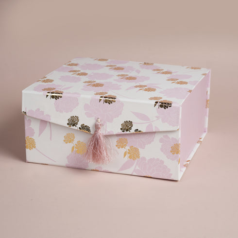 Peony Pink Tassel Box - Foldable/Collapsible Magnetic Box