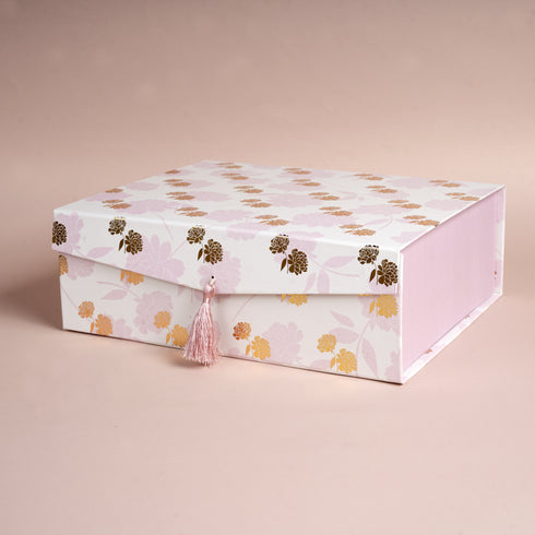 Peony Pink Tassel Box - Foldable/Collapsible Magnetic Box
