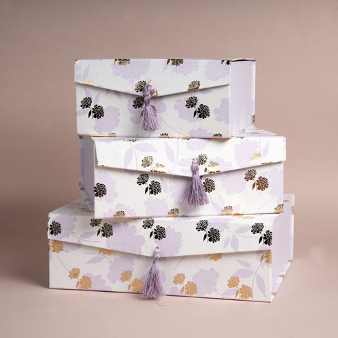 Peony Lavender Tassel Box - Foldable/Collapsible Magnetic Box