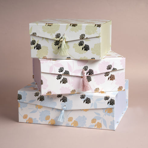 Peony Pink Tassel Box - Foldable/Collapsible Magnetic Box