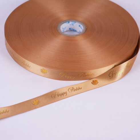Happy Rakhi Gold Embossed Floret Ribbon (Gold)