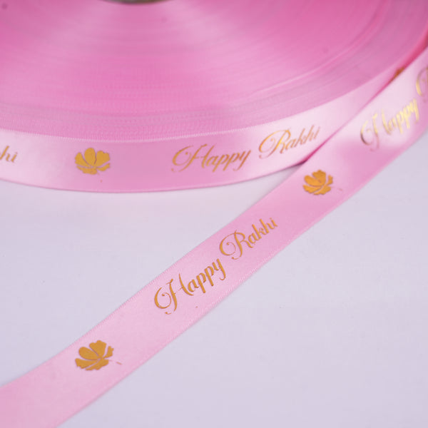 Happy Rakhi Gold Embossed Floret Ribbon (Pink)
