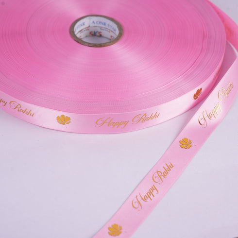 Happy Rakhi Gold Embossed Floret Ribbon (Pink)
