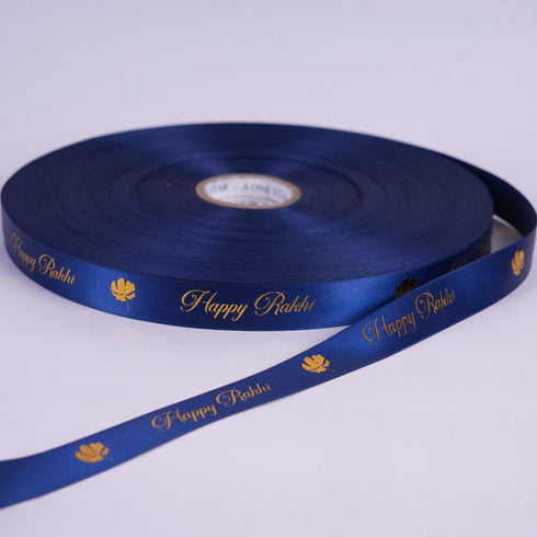Happy Rakhi Gold Embossed Floret Ribbon (Navy Blue)