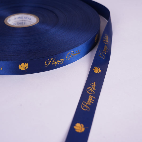 Happy Rakhi Gold Embossed Floret Ribbon (Navy Blue)