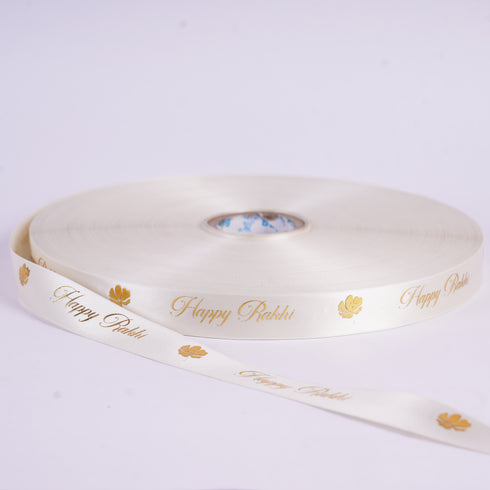 Happy Rakhi Gold Embossed Floret Ribbon (Ivory)