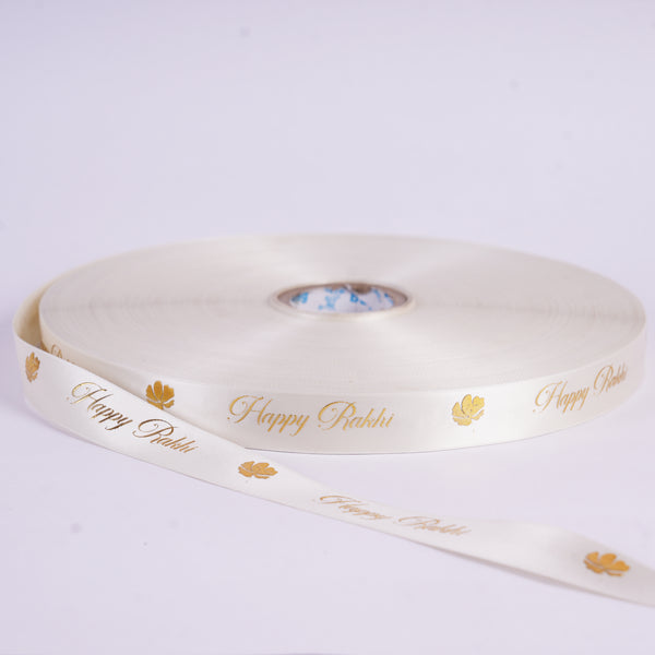 Happy Rakhi Gold Embossed Floret Ribbon (Ivory)