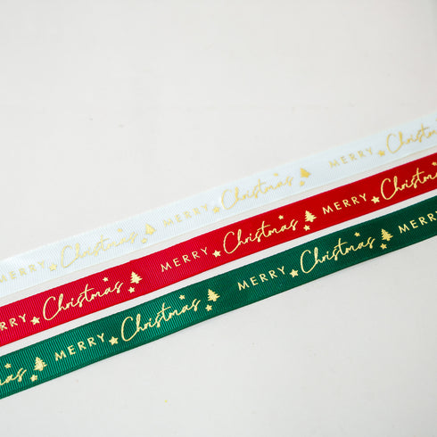 Merry Christmas Green Ribbon (Gold Foiled & Embossed)
