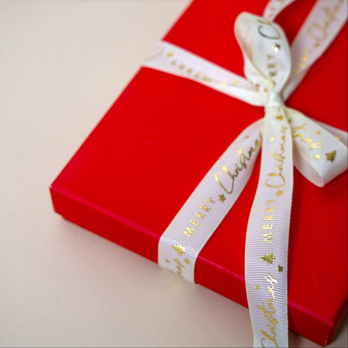 Merry Christmas Cream Ribbon (Gold Foiled & Embossed)