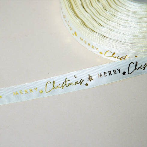 Merry Christmas Cream Ribbon (Gold Foiled & Embossed)