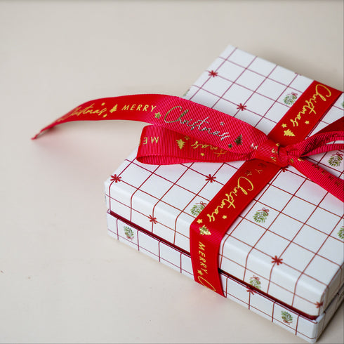 Merry Christmas Red Ribbon (Gold Foiled & Embossed)