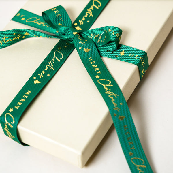 Merry Christmas Green Ribbon (Gold Foiled & Embossed)