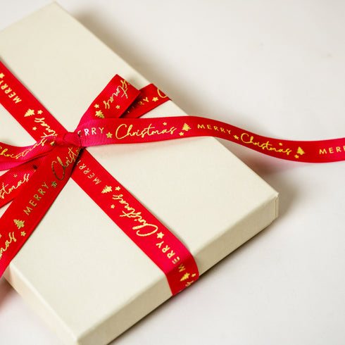 Merry Christmas Red Ribbon (Gold Foiled & Embossed)