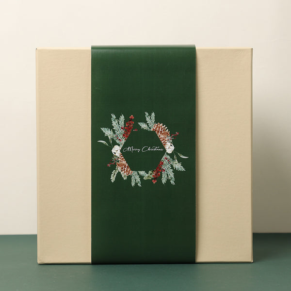 Christmas Cream Gift Box with Green Pinecone Sleeve