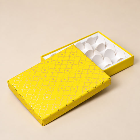 Moroccan Festive Yellow Gold Foil Rigid Chocolate Box ( Cavity of 12 pcs )